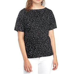 Eileen Fisher Organic Cotton T-Shirt XS Polka Dot Short Sleeve Black White